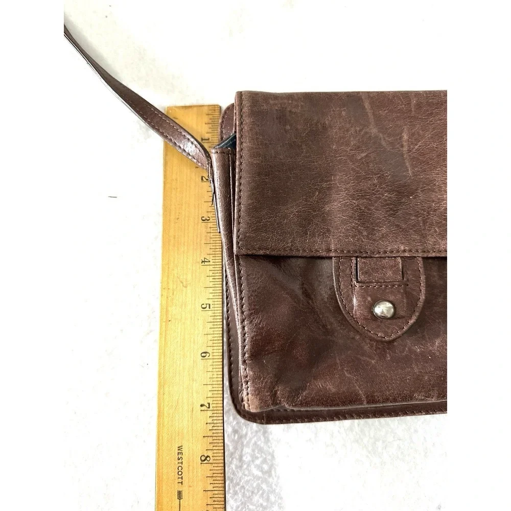 Vintage‎ Coldwater Creek Glazed Mini Leather Organizer Crossbody Brown Pouch Y2K